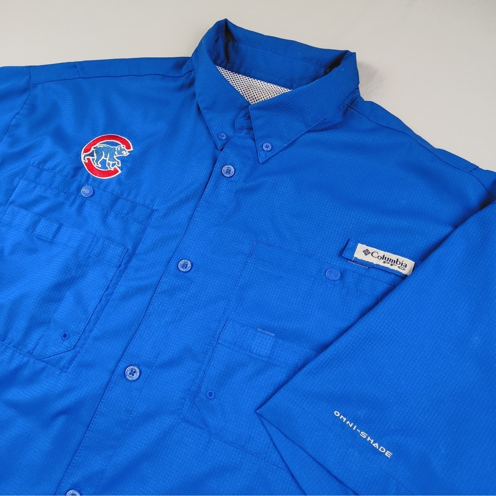 READ Columbia PFG Colorado Rockies MLB Button Down Shirt Mens XL Omni-Shade Blue